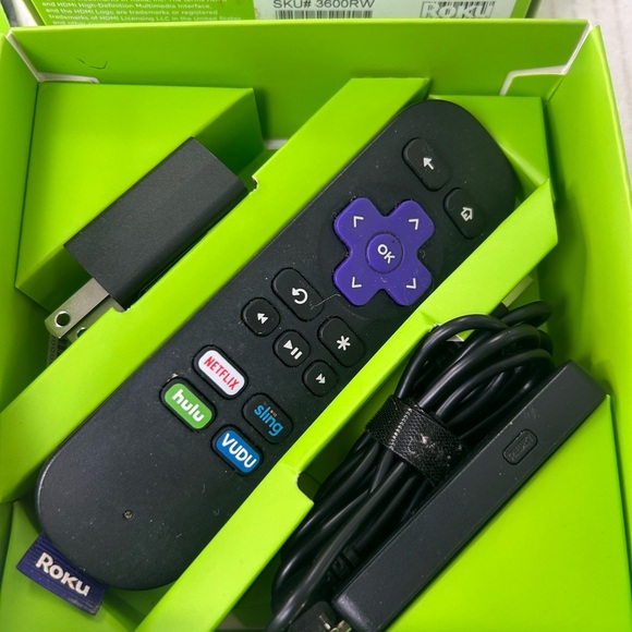 Roku Streaming Stick 3600RW Remote AC Adapter and HDMI Cable in Original Box - Picture 6 of 7